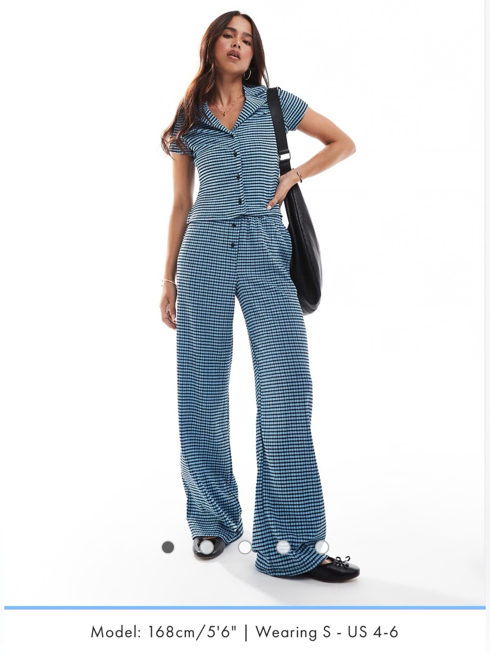 ASOS Blue Gingham Fitted Camp Collar Shirt and Wide Leg Pant Set
